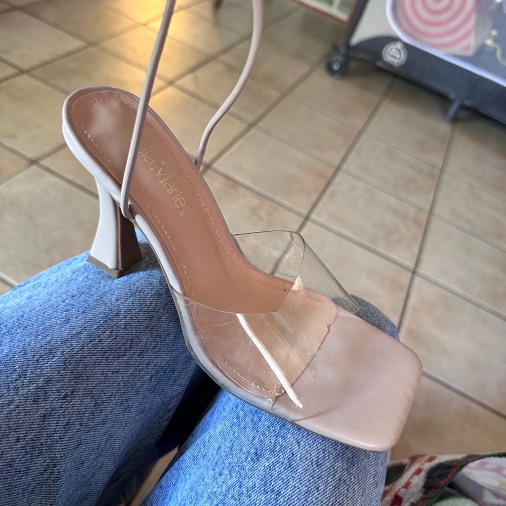 Elegant Nude Heels with Clear Strap